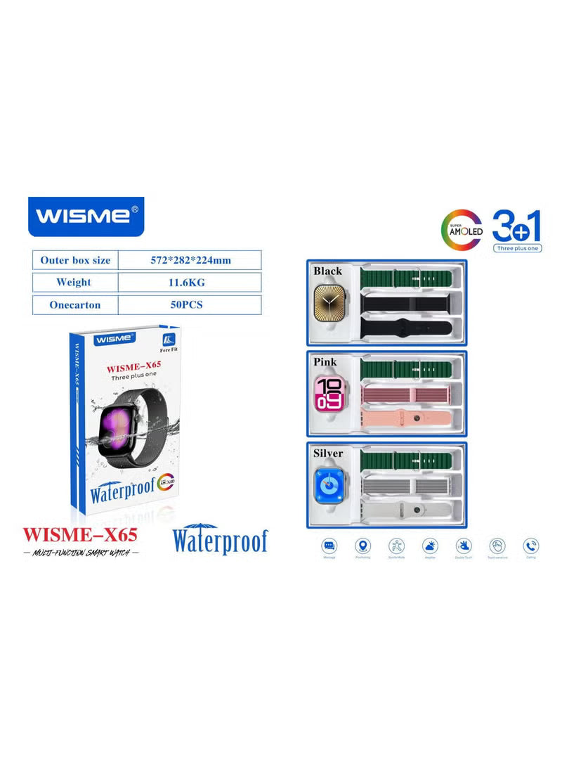 WISME X65 Multi-Function Smart Watch with 3 Interchangeable Straps, Waterproof