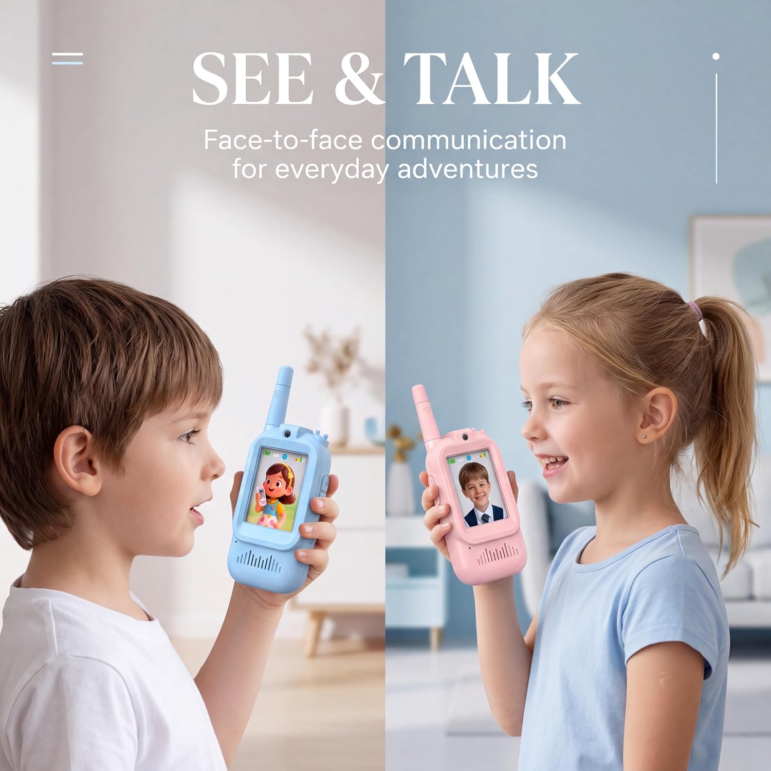 Kids Video Walkie Talkie Toy (2-Pack) - 2.4G WiFi Rechargeable Handheld Intercom with 2-Inch Screen and Fun Voice Changing Function for Boys & Girls