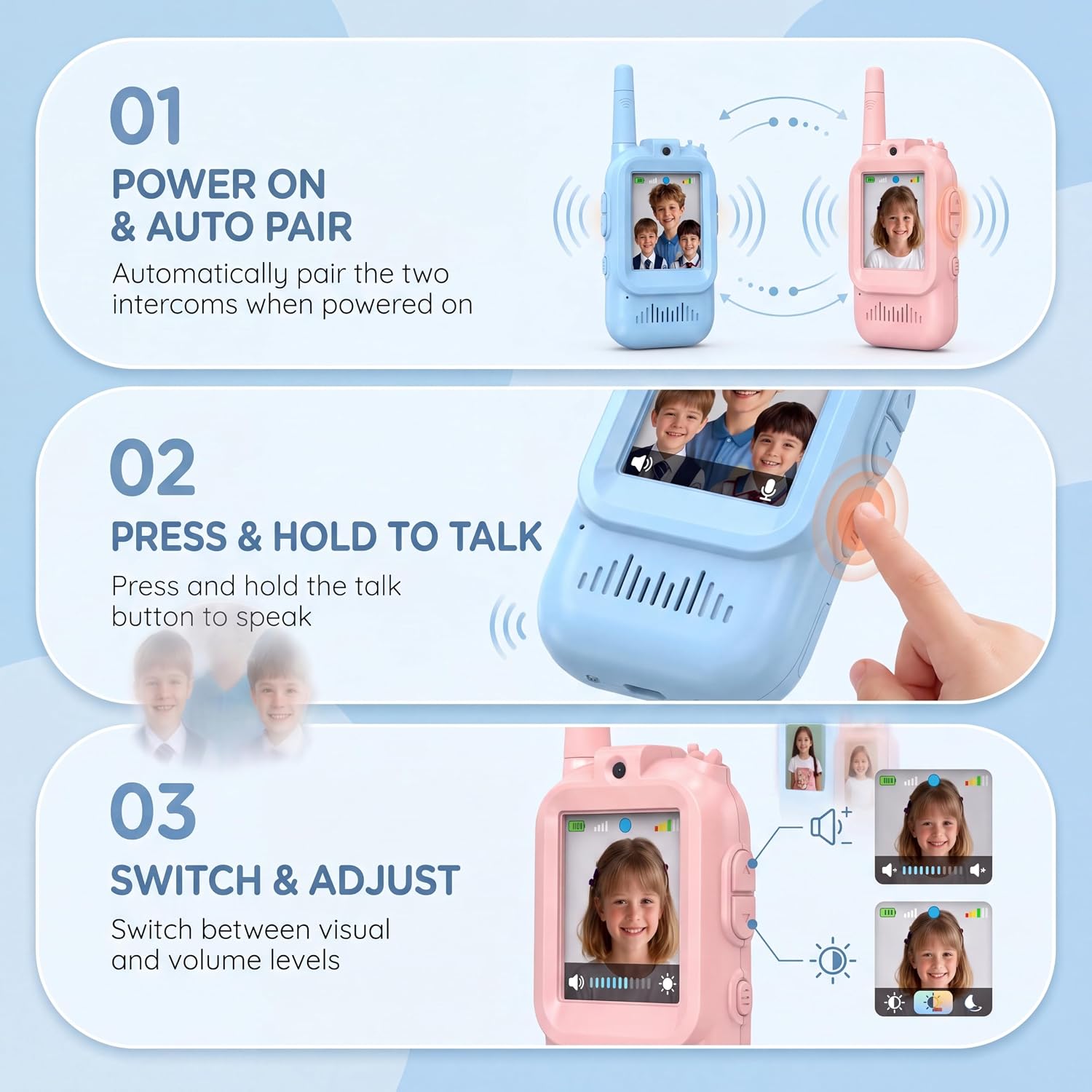Kids Video Walkie Talkie Toy (2-Pack) - 2.4G WiFi Rechargeable Handheld Intercom with 2-Inch Screen and Fun Voice Changing Function for Boys & Girls