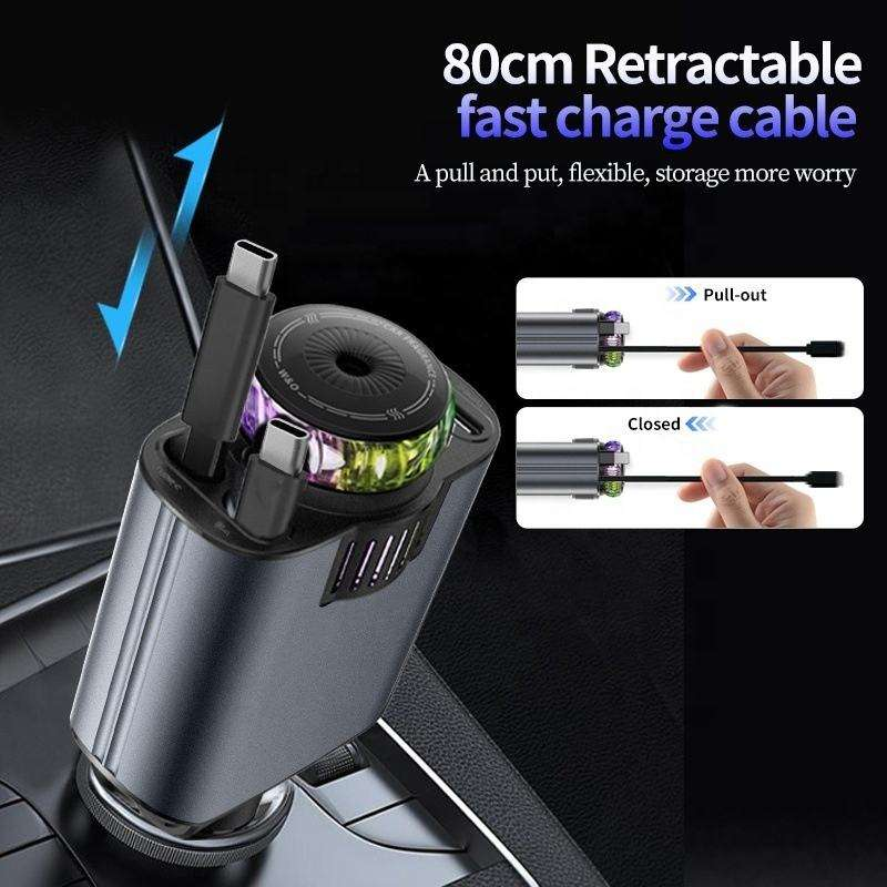 Star Light Car 5-in-1 Telescopic Cable Charger PD30W 45W Mobile Phone Charger 5-in-1 Aromatherapy Machine Smart Spray