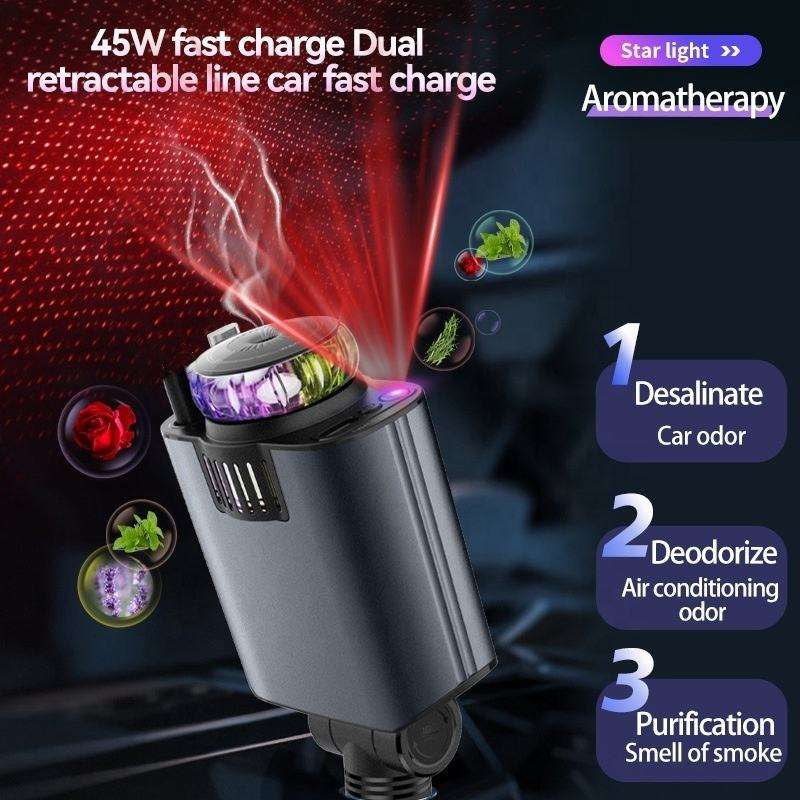 Star Light Car 5-in-1 Telescopic Cable Charger PD30W 45W Mobile Phone Charger 5-in-1 Aromatherapy Machine Smart Spray
